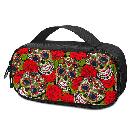 Rose Floral Sugar Skull Pattern Print Insulin Cooler Travel Case