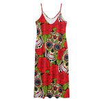 Rose Floral Sugar Skull Pattern Print Jersey Midi Cami Dress