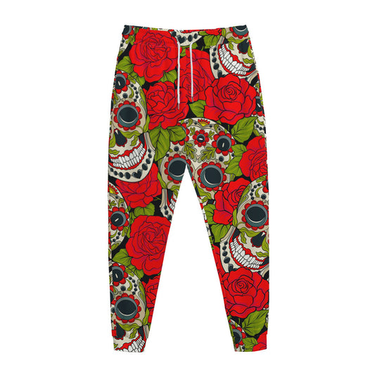 Rose Floral Sugar Skull Pattern Print Jogger Pants