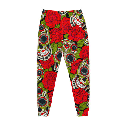 Rose Floral Sugar Skull Pattern Print Jogger Pants