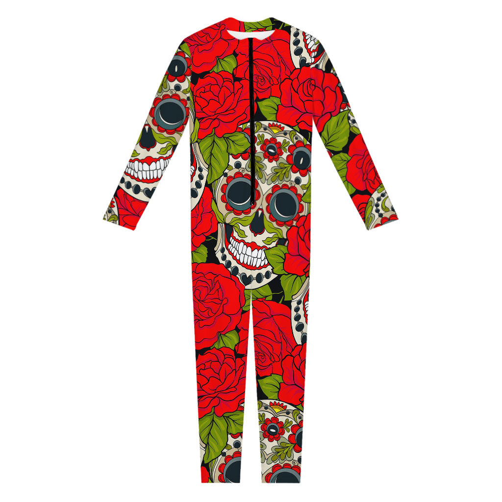 Rose Floral Sugar Skull Pattern Print Jumpsuit