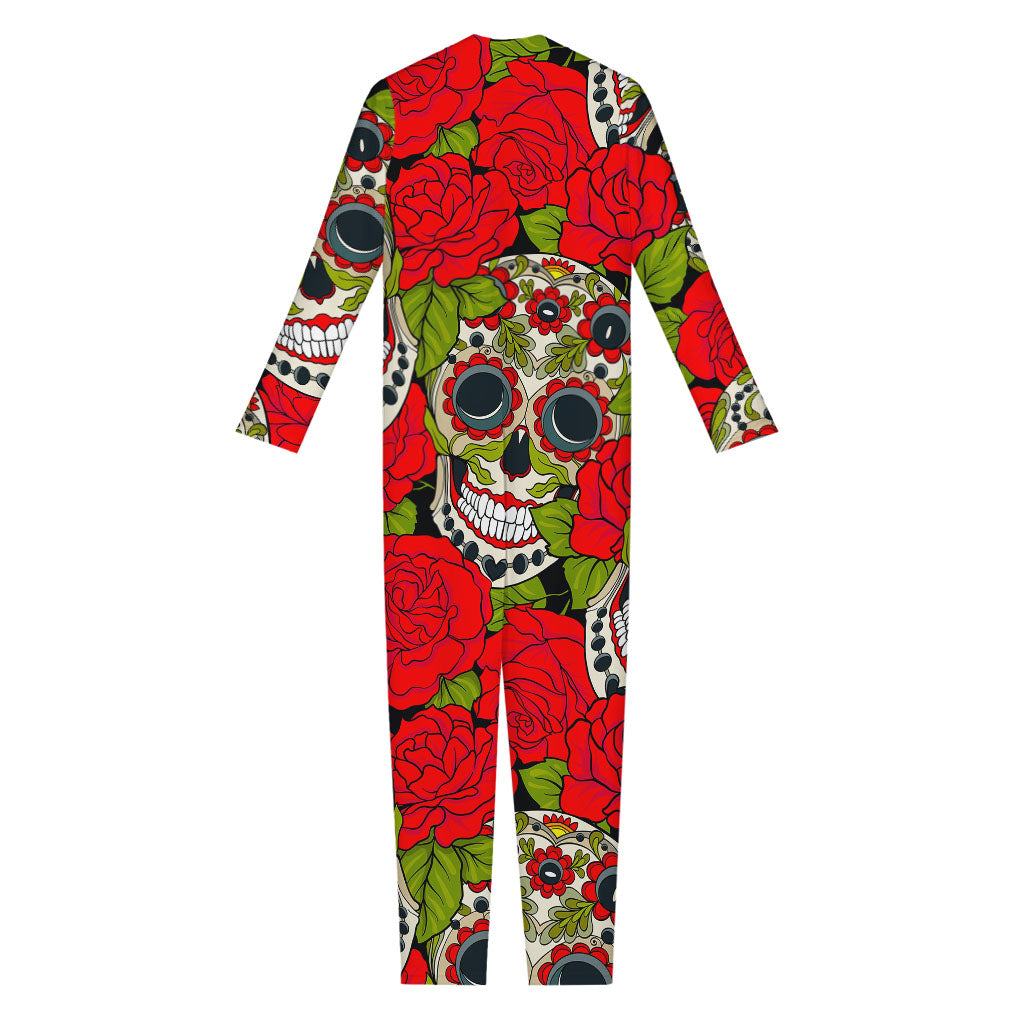 Rose Floral Sugar Skull Pattern Print Jumpsuit