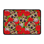 Rose Floral Sugar Skull Pattern Print Kitchen Mat