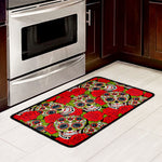 Rose Floral Sugar Skull Pattern Print Kitchen Mat
