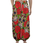 Rose Floral Sugar Skull Pattern Print Lantern Pants
