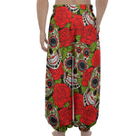 Rose Floral Sugar Skull Pattern Print Lantern Pants