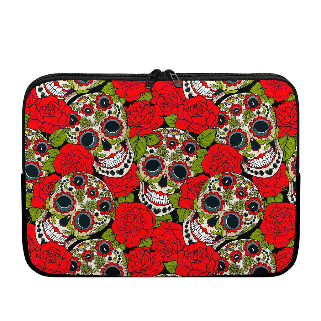Rose Floral Sugar Skull Pattern Print Laptop Sleeve