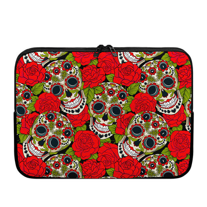 Rose Floral Sugar Skull Pattern Print Laptop Sleeve