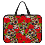 Rose Floral Sugar Skull Pattern Print Laptop Sleeve With Handle