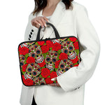 Rose Floral Sugar Skull Pattern Print Laptop Sleeve With Handle