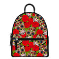 Rose Floral Sugar Skull Pattern Print Leather Backpack