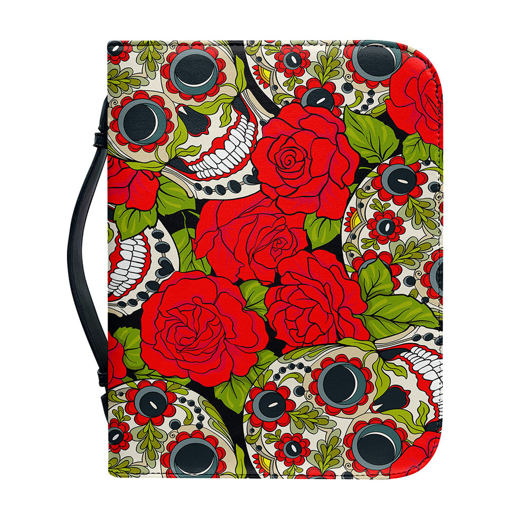 Rose Floral Sugar Skull Pattern Print Leather Bible Cover