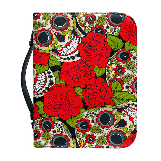 Rose Floral Sugar Skull Pattern Print Leather Bible Cover
