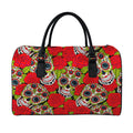 Rose Floral Sugar Skull Pattern Print Leather Duffel Bag