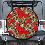 Rose Floral Sugar Skull Pattern Print Leather Spare Tire Cover