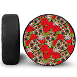 Rose Floral Sugar Skull Pattern Print Leather Spare Tire Cover