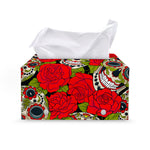 Rose Floral Sugar Skull Pattern Print Leather Tissue Box Cover