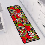 Rose Floral Sugar Skull Pattern Print Long Kitchen Mat