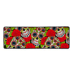Rose Floral Sugar Skull Pattern Print Long Kitchen Mat