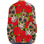 Rose Floral Sugar Skull Pattern Print Long Sleeve Baseball Jersey