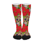 Rose Floral Sugar Skull Pattern Print Long Socks