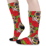 Rose Floral Sugar Skull Pattern Print Long Socks