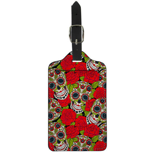 Rose Floral Sugar Skull Pattern Print Luggage Tag