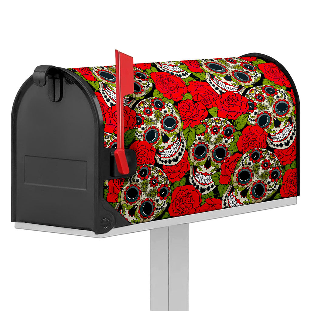 Rose Floral Sugar Skull Pattern Print Mailbox Cover