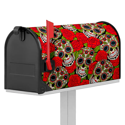 Rose Floral Sugar Skull Pattern Print Mailbox Cover