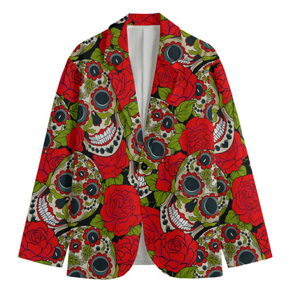 Rose Floral Sugar Skull Pattern Print Men's Blazer