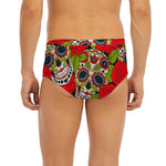 Rose Floral Sugar Skull Pattern Print Men's Briefs