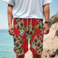 Rose Floral Sugar Skull Pattern Print Men's Cargo Shorts