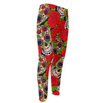 Rose Floral Sugar Skull Pattern Print Men's Compression Pants