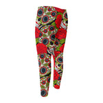 Rose Floral Sugar Skull Pattern Print Men's Compression Pants