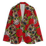 Rose Floral Sugar Skull Pattern Print Men's Cotton Blazer