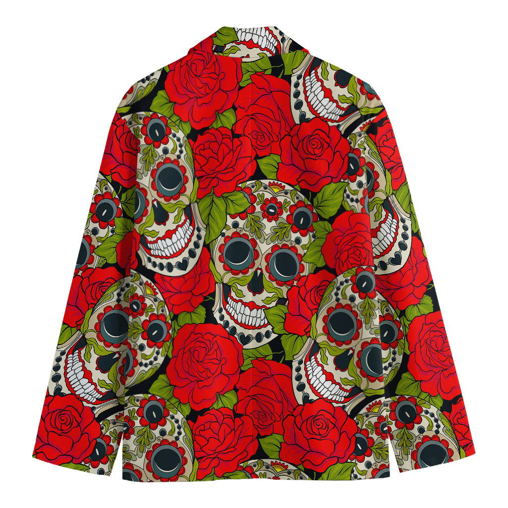 Rose Floral Sugar Skull Pattern Print Men's Cotton Blazer
