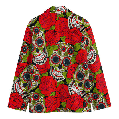 Rose Floral Sugar Skull Pattern Print Men's Cotton Blazer
