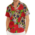 Rose Floral Sugar Skull Pattern Print Men's Deep V-Neck Shirt