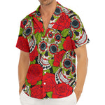 Rose Floral Sugar Skull Pattern Print Men's Deep V-Neck Shirt