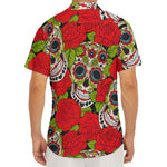 Rose Floral Sugar Skull Pattern Print Men's Deep V-Neck Shirt