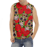 Rose Floral Sugar Skull Pattern Print Men's Fitness Tank Top