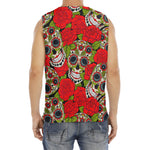 Rose Floral Sugar Skull Pattern Print Men's Fitness Tank Top