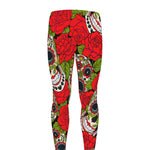 Rose Floral Sugar Skull Pattern Print Men's leggings
