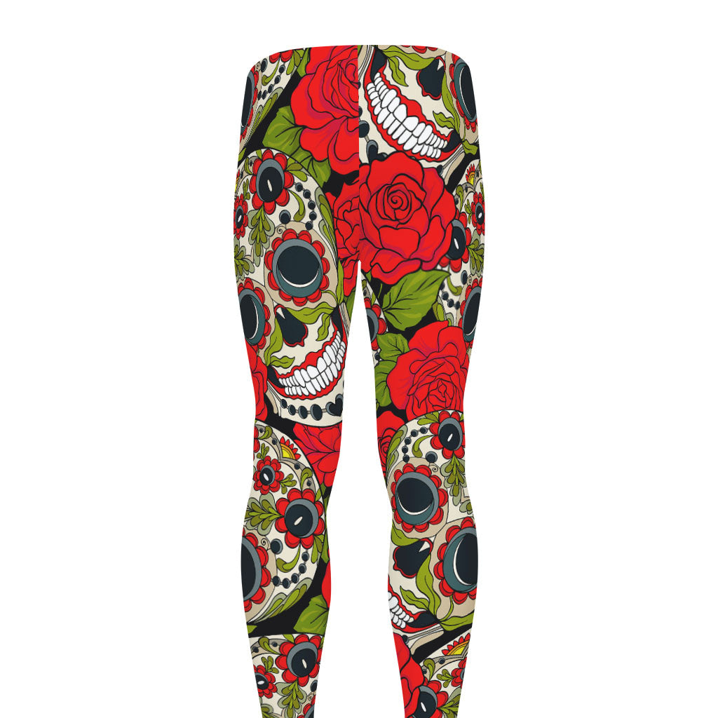 Rose Floral Sugar Skull Pattern Print Men's leggings