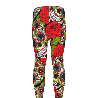 Rose Floral Sugar Skull Pattern Print Men's leggings