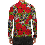 Rose Floral Sugar Skull Pattern Print Men's Long Sleeve Rash Guard