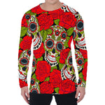 Rose Floral Sugar Skull Pattern Print Men's Long Sleeve T-Shirt