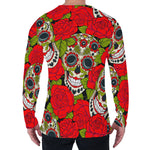 Rose Floral Sugar Skull Pattern Print Men's Long Sleeve T-Shirt