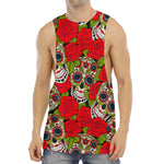 Rose Floral Sugar Skull Pattern Print Men's Muscle Tank Top