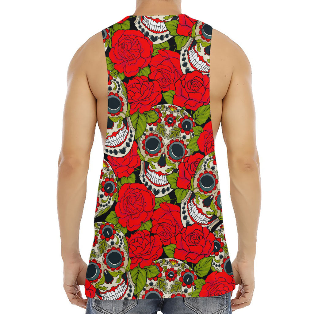 Rose Floral Sugar Skull Pattern Print Men's Muscle Tank Top